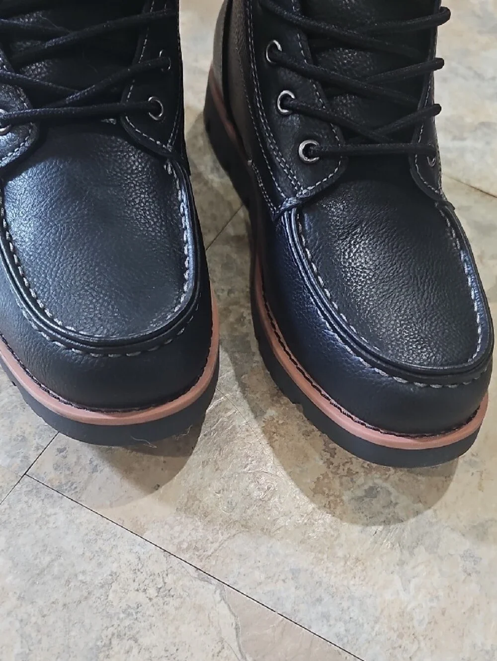 Levi's Black Lace-Up Moc Toe Boots with Brown Trim